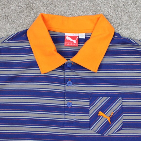 Puma Polo Shirt Mens Large Blue/Orange Contrast Collar Cotton Golf S/S Pullover - Picture 5 of 14
